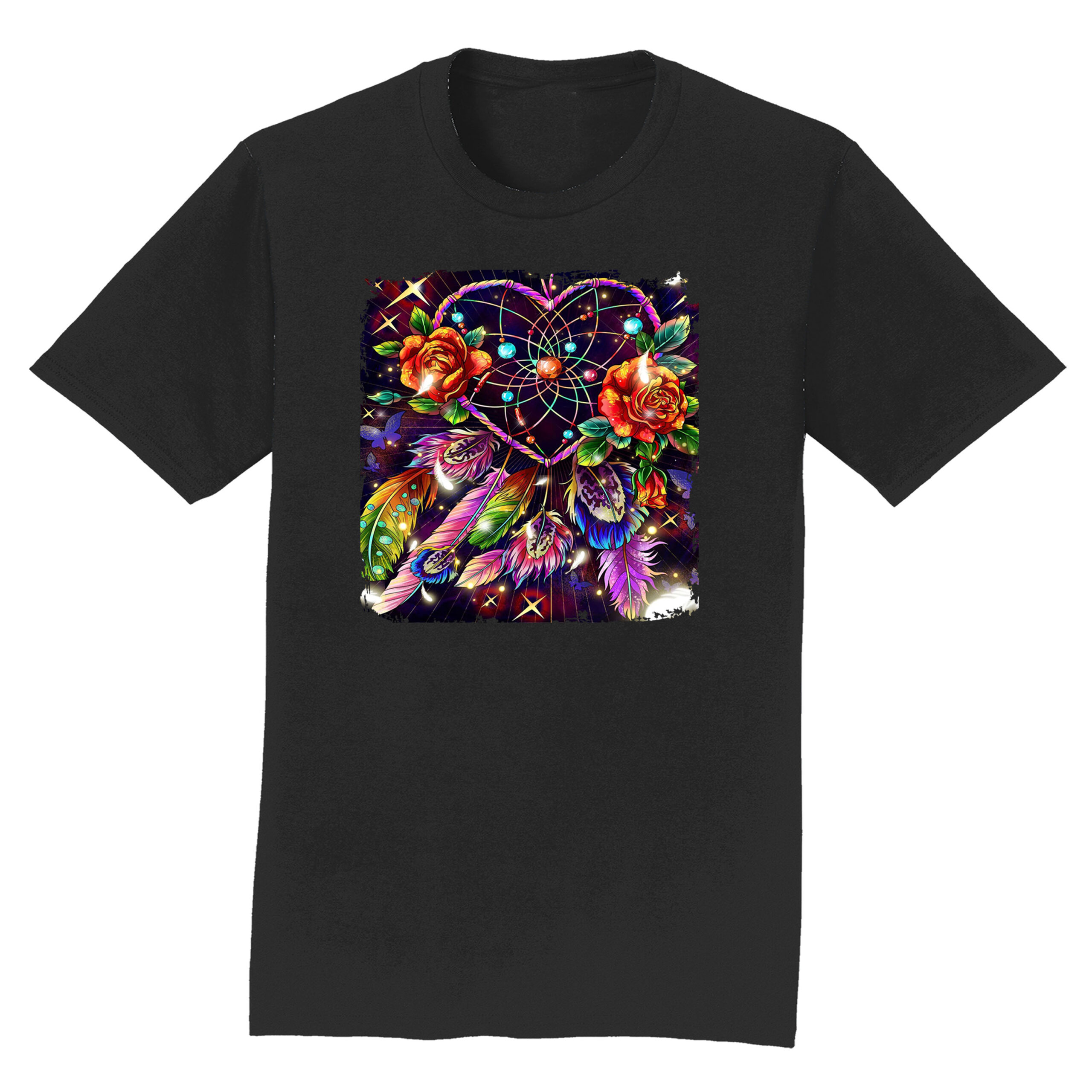Heart Dreamcatcher Feathers Black T Shirt