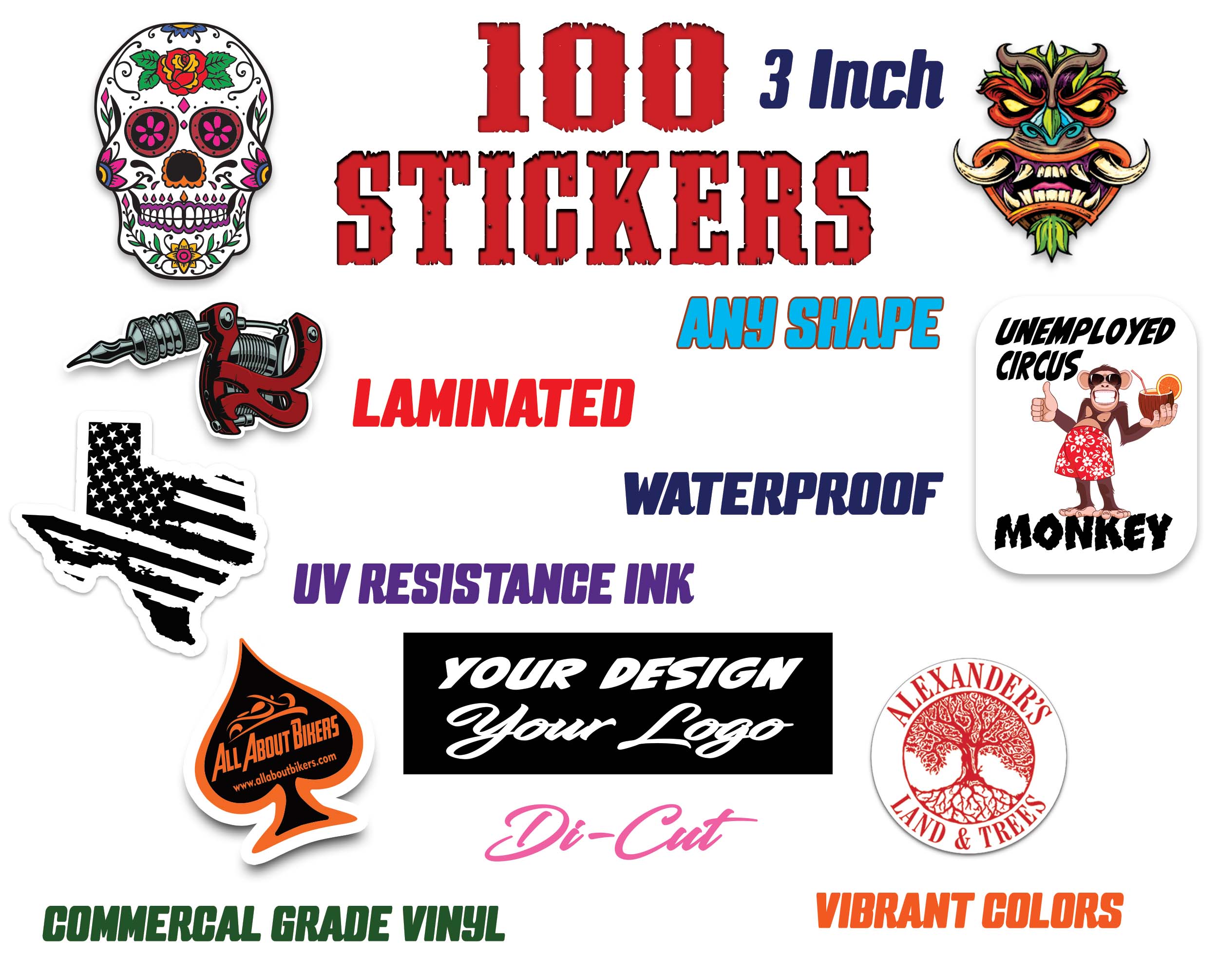 100 Custom Vinyl Laminated Stickers